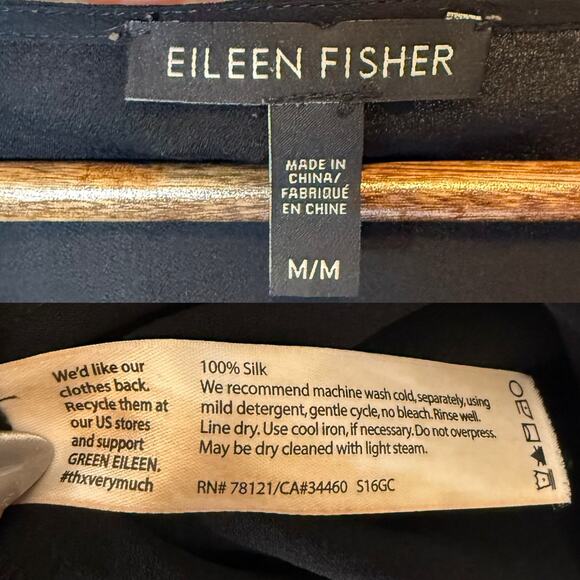 Eileen Fisher Silk Bateau Neck Cocoon Shift Dress Black Medium - Picture 5 of 5